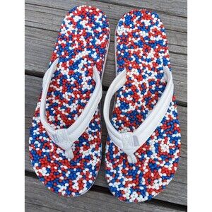 Nice! Sanuk Women's 10 Bubblecush Flip Flops Sandals Red/White/Blue